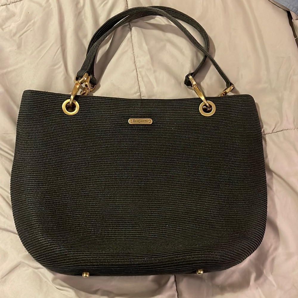 Eric Javits luxe squishee clip tote bag in black! Beautiful straw type bag!